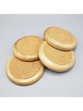 Myrtlewood Drink Coasters Set of 4 Wood Cork Coaster MCM Barware Lot USA